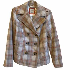 Old Navy Plaid Wool Blend Peacoat Jacket Medium